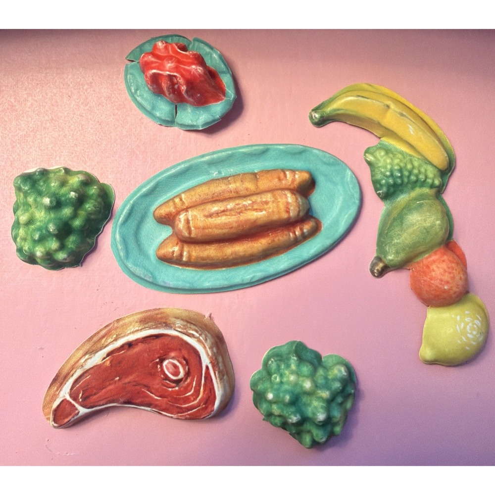 VINTAGE LOT 6 BARBIE DELUXE READING DREAM KITCHEN PLATED DISH Fruit STEAK
